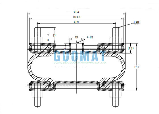 FS 138-8 DS Industrial Suspension Air Spring 8''X1 ถุงลมนิรภัยยางแบบเกลียวเดี่ยวพร้อมแหวนหน้าแปลน