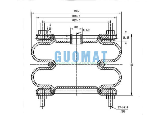 8''X2 Flange Industrial Air Spring W01R584055 แผ่นอลูมิเนียม Firestone Convoluted Rubber Bellows