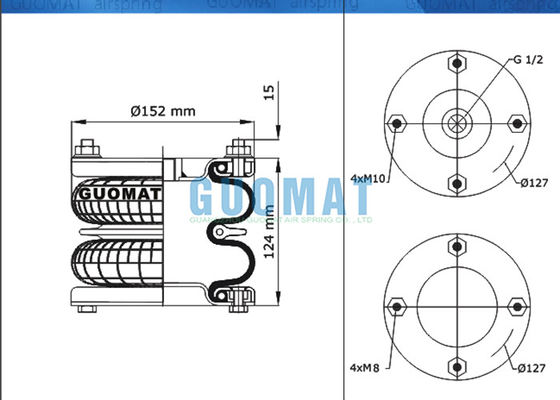 Dunlop DB 06219 โช๊คลมอุตสาหกรรม Double Convoluted Flange Type Air Spring 6x2 Metal Bellows