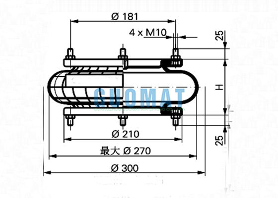 4.1 กก. ContiTech Industrial Air Spring FS 210-10 DS Firestone W01-R58-4057 สูบลมสไตล์ถุงลมนิรภัยสตั๊ด Bolt ติดตั้ง