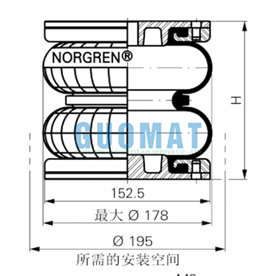 ลูกสูบลมแบบสองชั้น Norgren PM/31062 ขนาด 6 นิ้ว x 2 สปริงลมขนาดกะทัดรัด