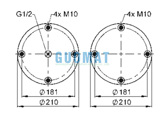 10''X2 แก๊สเติมยางเบลโลว์ FD 210-22 1/2 M10 Contitech หน้าแปลน สปริงลมสำหรับอุตสาหกรรม